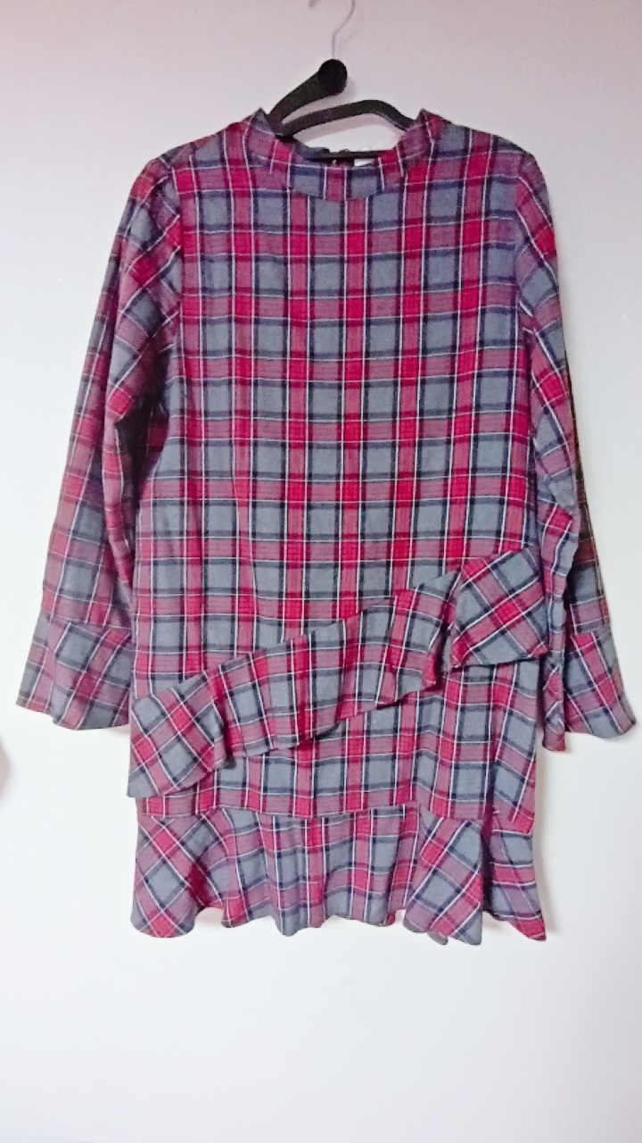 차이나카라 밑단 포인트 A라인 체크 원피스(프리)♥