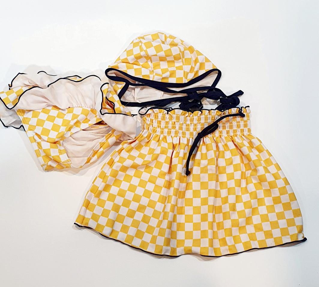 (아동/새상품)더제이니 옐로 체크 수영복 세트[싸다yeom]