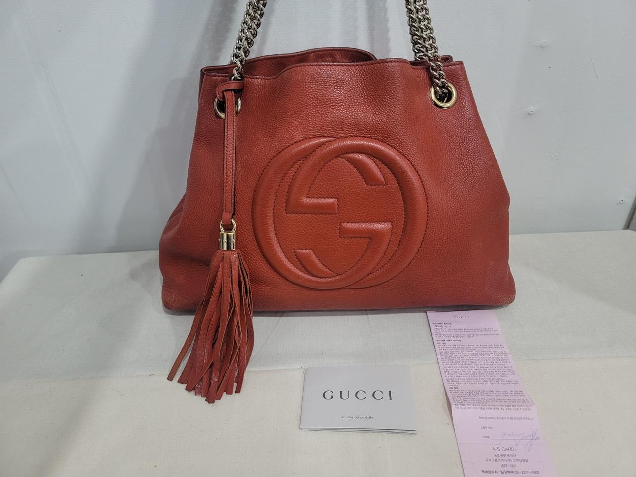 구찌 소호 테슬 골드체인 2way백