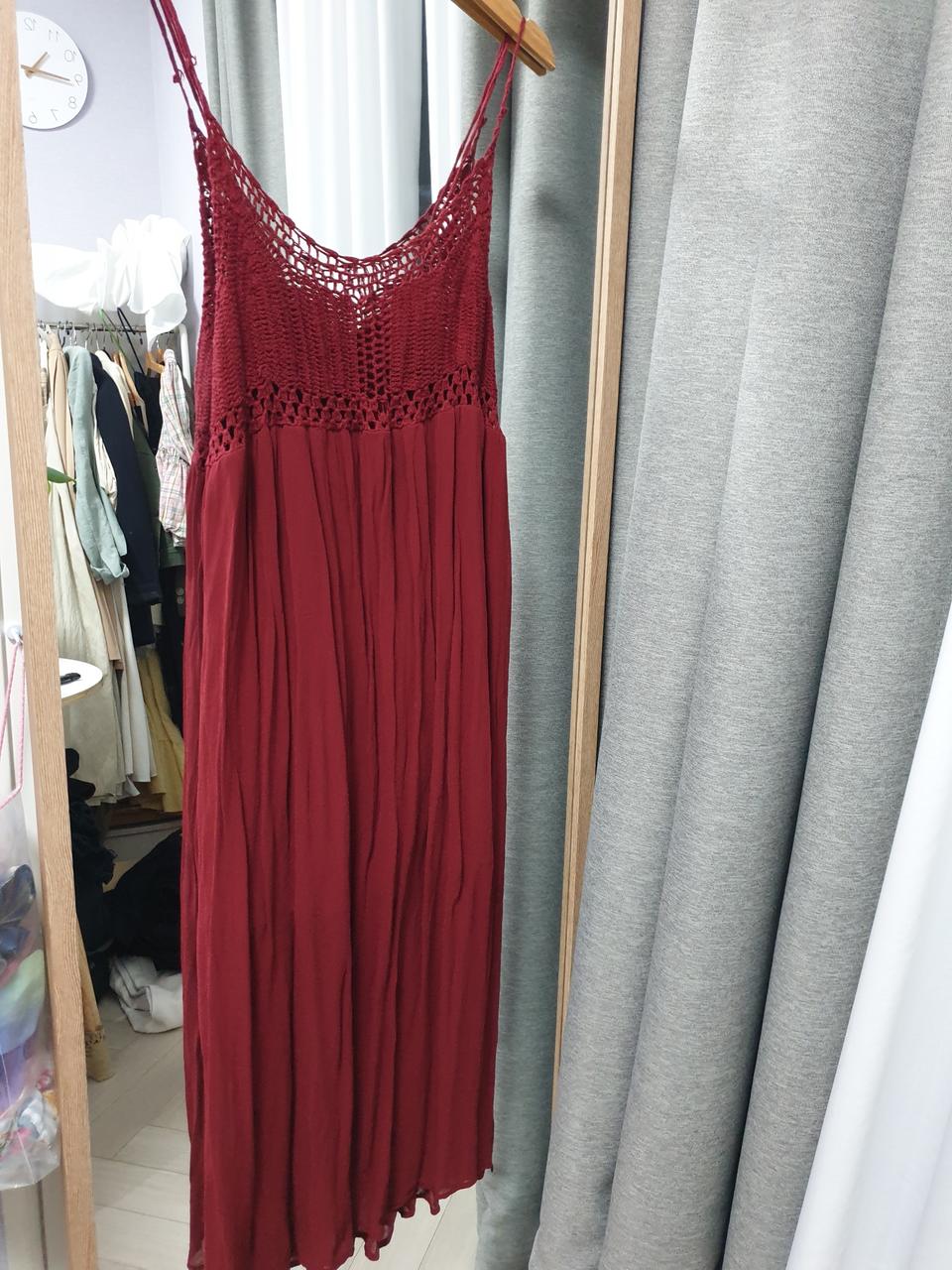 풀앤베어 버건디 쉬폰 롱원피스