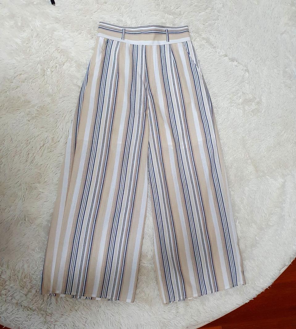 [새상품] 베이지 스트라이프 뒷밴딩 루즈핏 여름긴바지