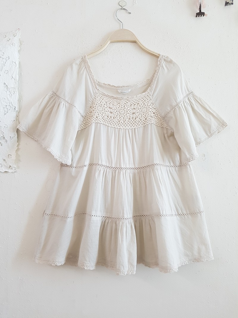 크로쉐모티브레이스블라우스(수입빈티지린넨원피스,퀼트가방)