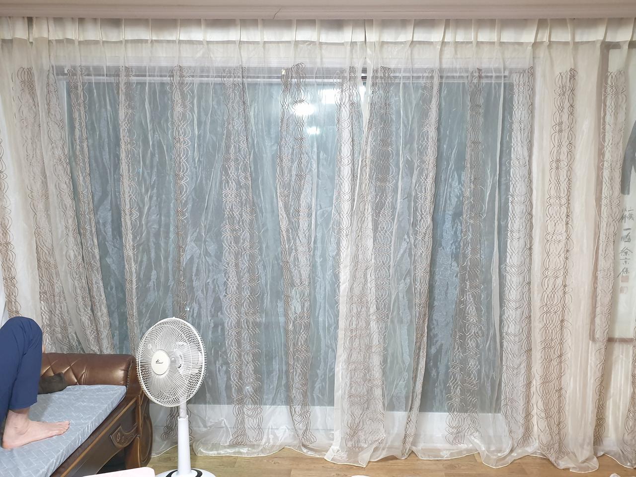 레일 자수 커튼 한세트460-240