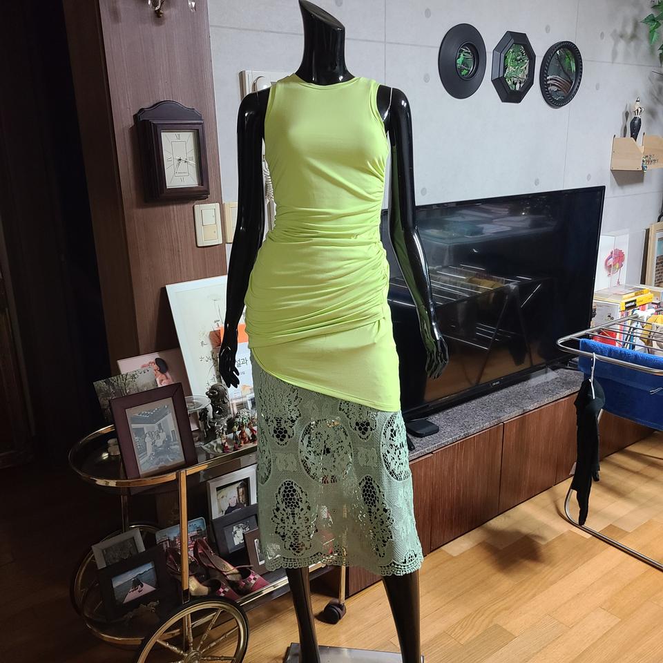 새제품)스판 롱 셔링 티셔츠 +레이스 롱 스커트