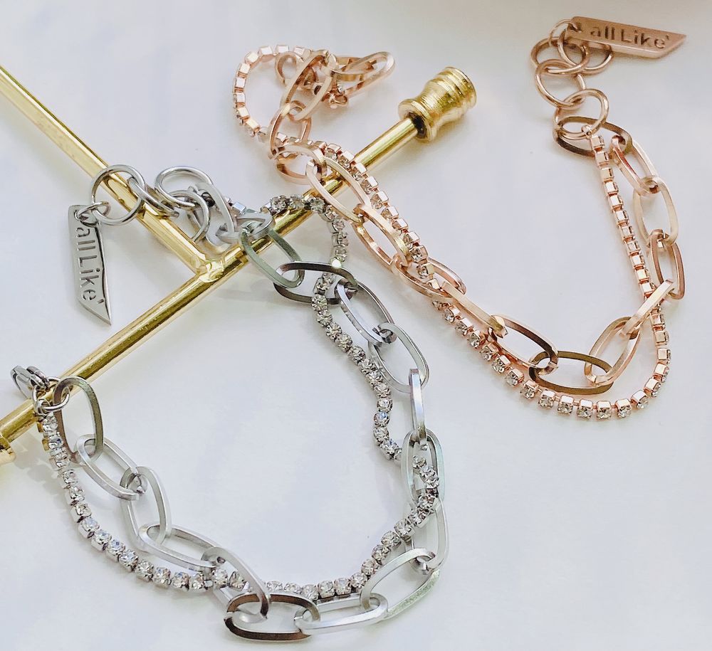 써지컬스틸 큐빅 두줄 꼬임 팔찌