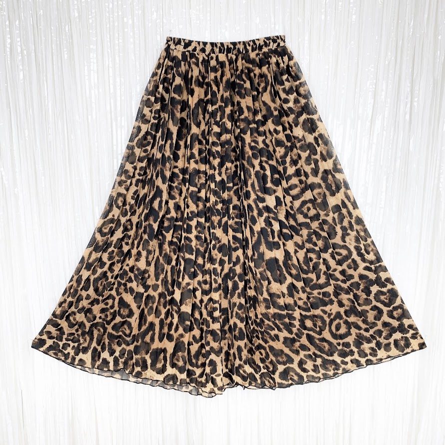 허리밴딩 레오파드 주름 스커트