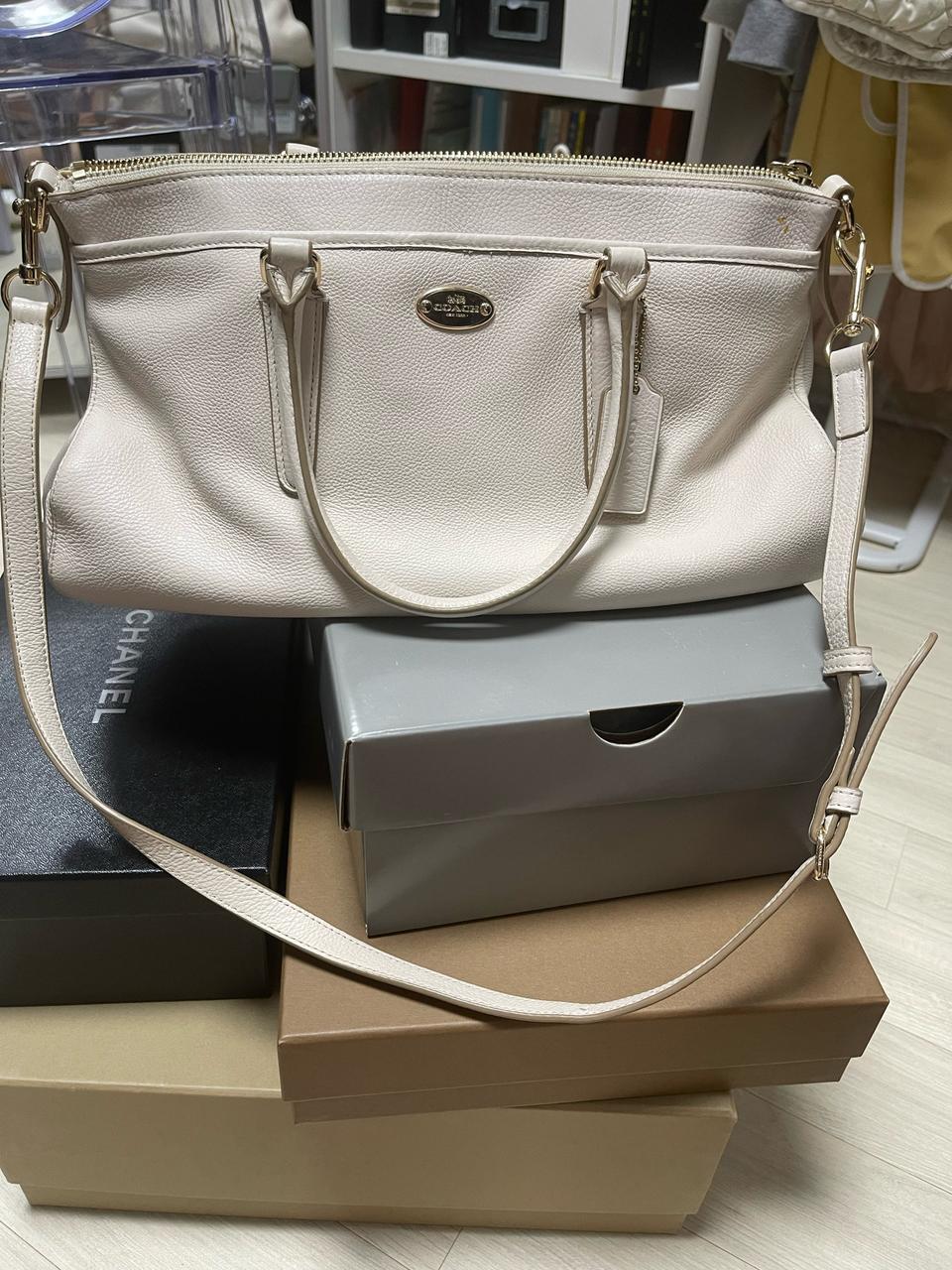 코치/ 아이보리 숄더,탑 크로스 가방