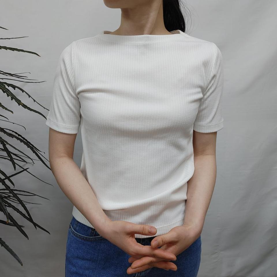 새상품 여자 골지 오픈넥 슬림핏 반팔티