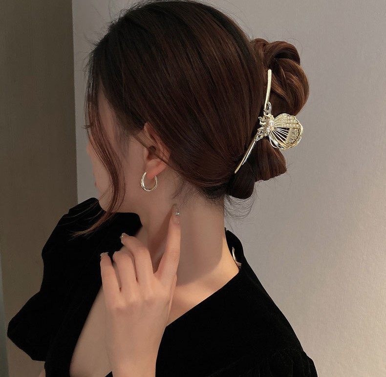 Y2311조개 진주 메탈 집게핀