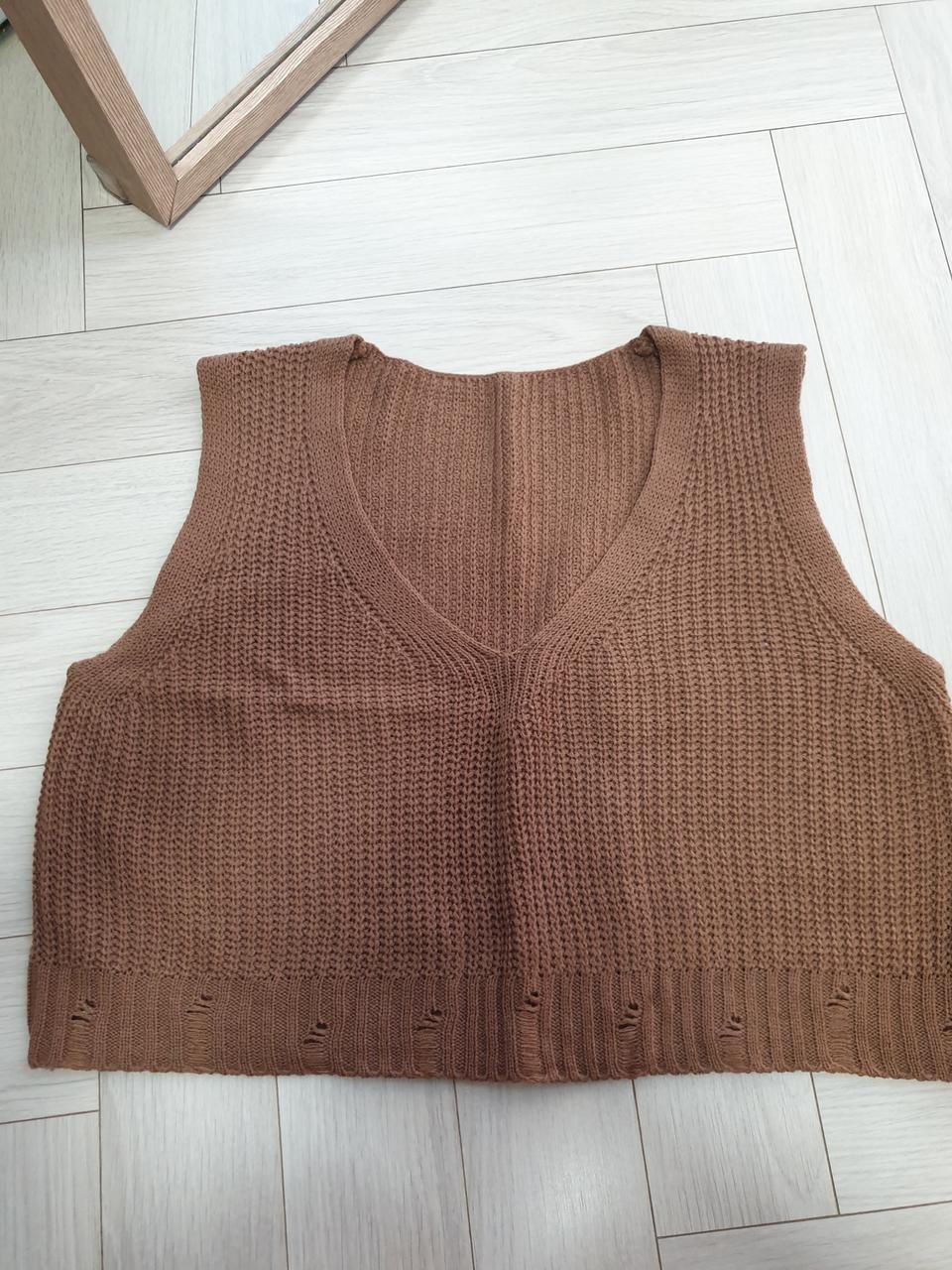 새제품/브라운 크롭 니트 조끼