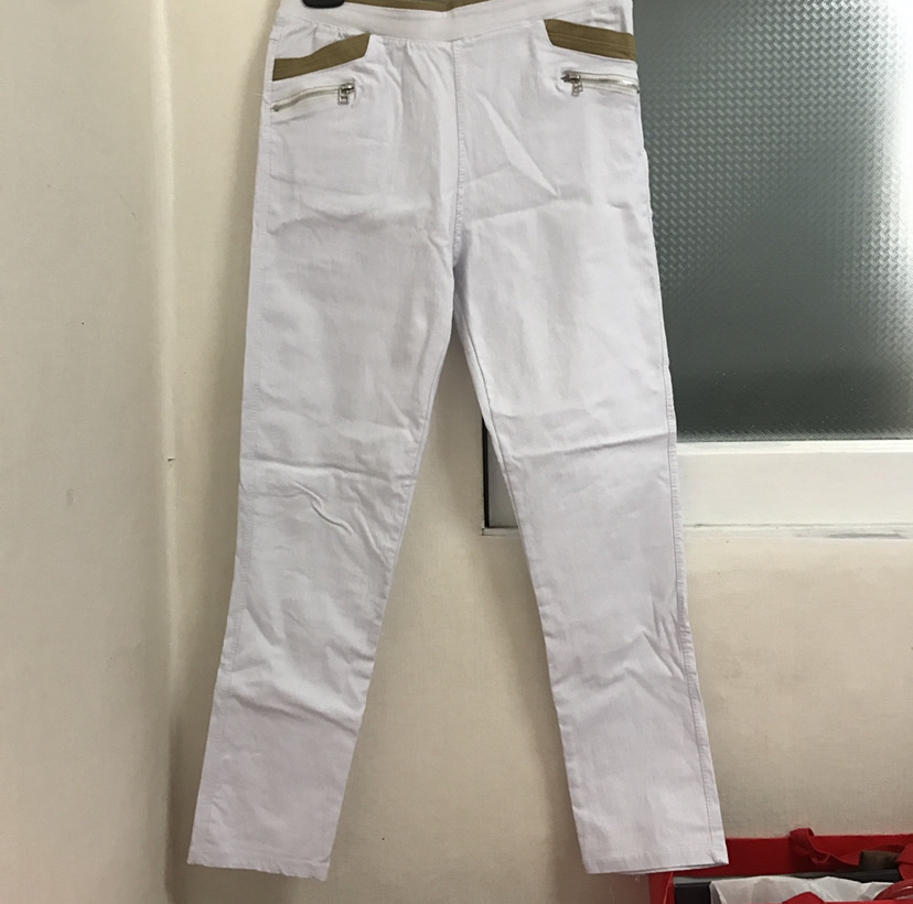 화이트 스판 밴딩 팬츠