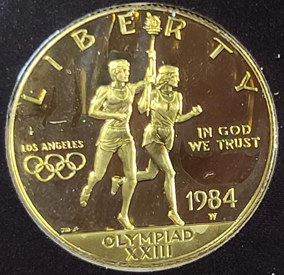 *급처분에러코인***미국1984년올림픽 공식 10달러 골드코인 안압에러,