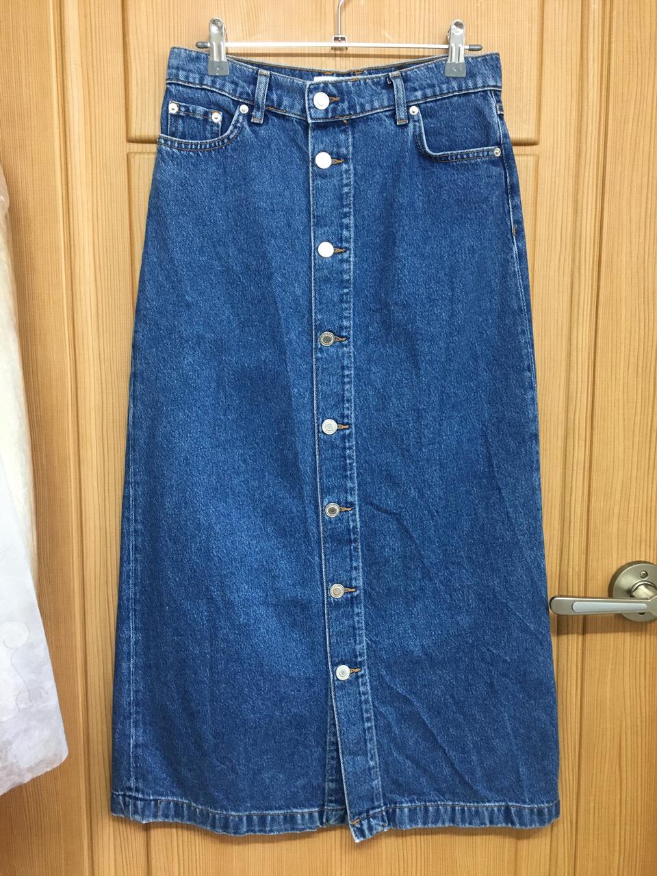 자라 미디 A라인 청스커트 55사이즈 ( 앞 단추 전부 오픈가능)