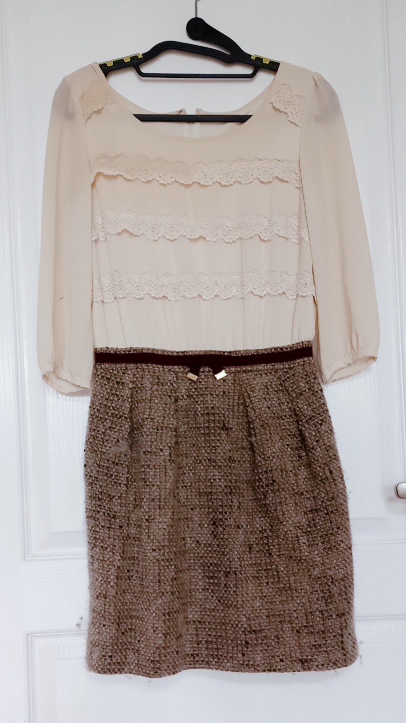 일본/ 블라우스 H라인 트위드 원피스 (M)