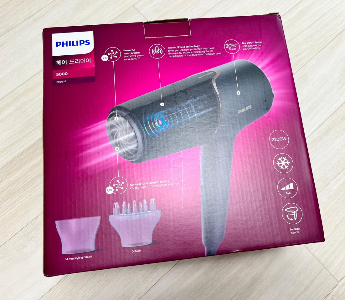 새상품 필립스 드라이기 5000시리즈 써모 쉴드 BHD538
