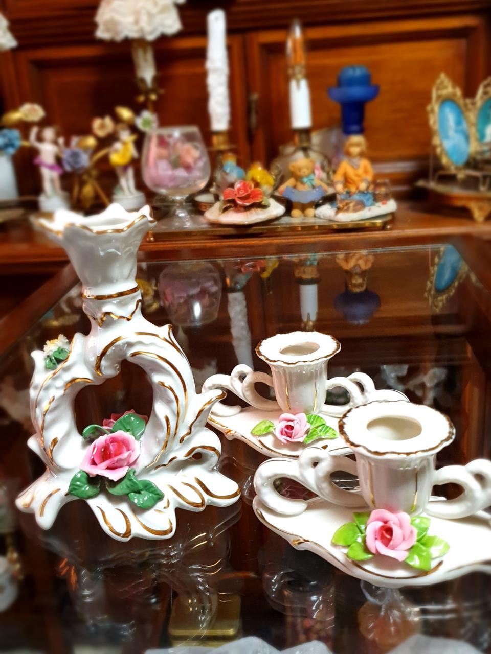 독일드레스덴 꽃포지촛대.도자기촛대