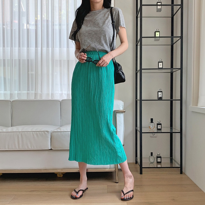 ●새상품● 밴딩 뒷트임 주름 롱스커트