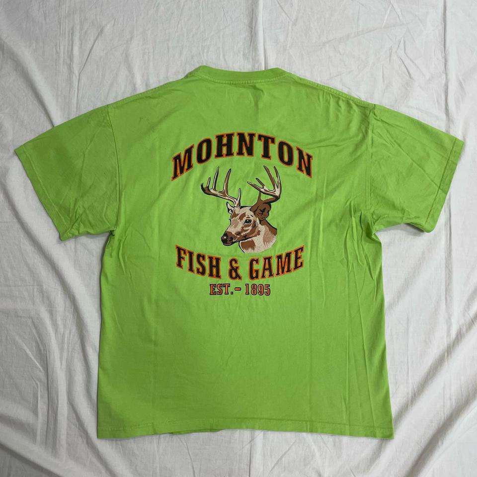 정품 Hanes 헤인즈 헌팅 프린팅 빅로고 연두 반팔 티셔츠