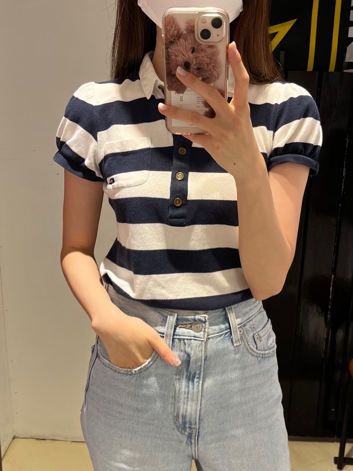 버버리 블루 라벨 스트라이프 PK 셔츠 38