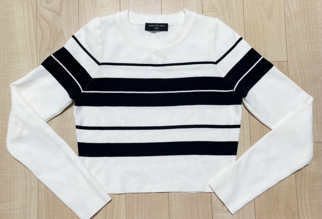 크롭 단가라 아이보리 긴팔티