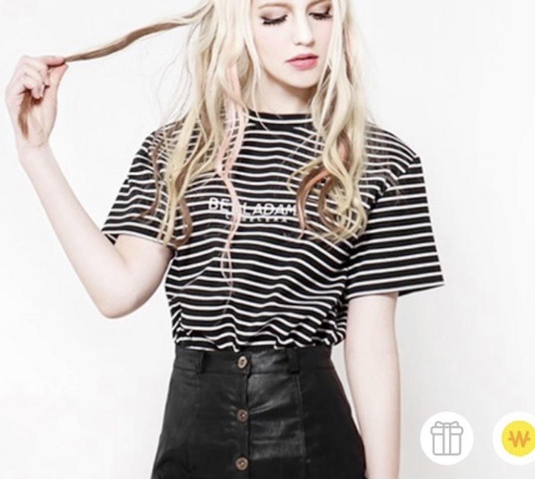 블랙 줄무늬 스트라이프 반팔티