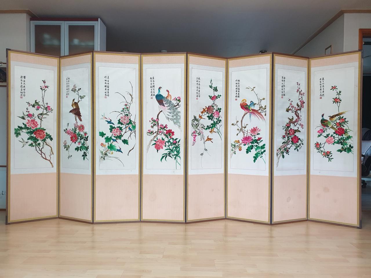 8폭 화조 자수병풍 팔아요