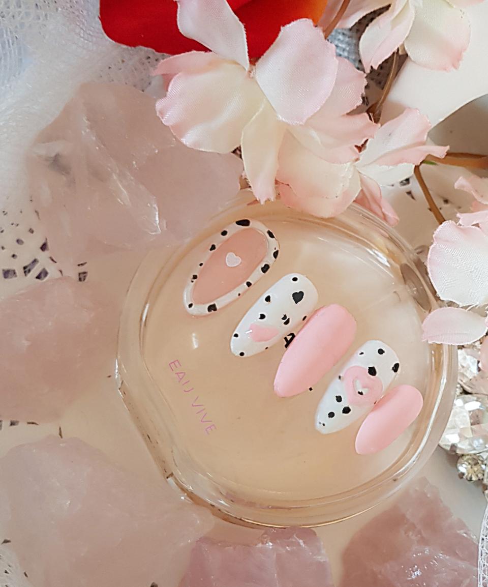 핑크퐁듀하트덩어리수제네일팁