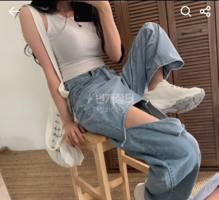 치즈마켓)찢청클레식데님 와이드 데님팬츠