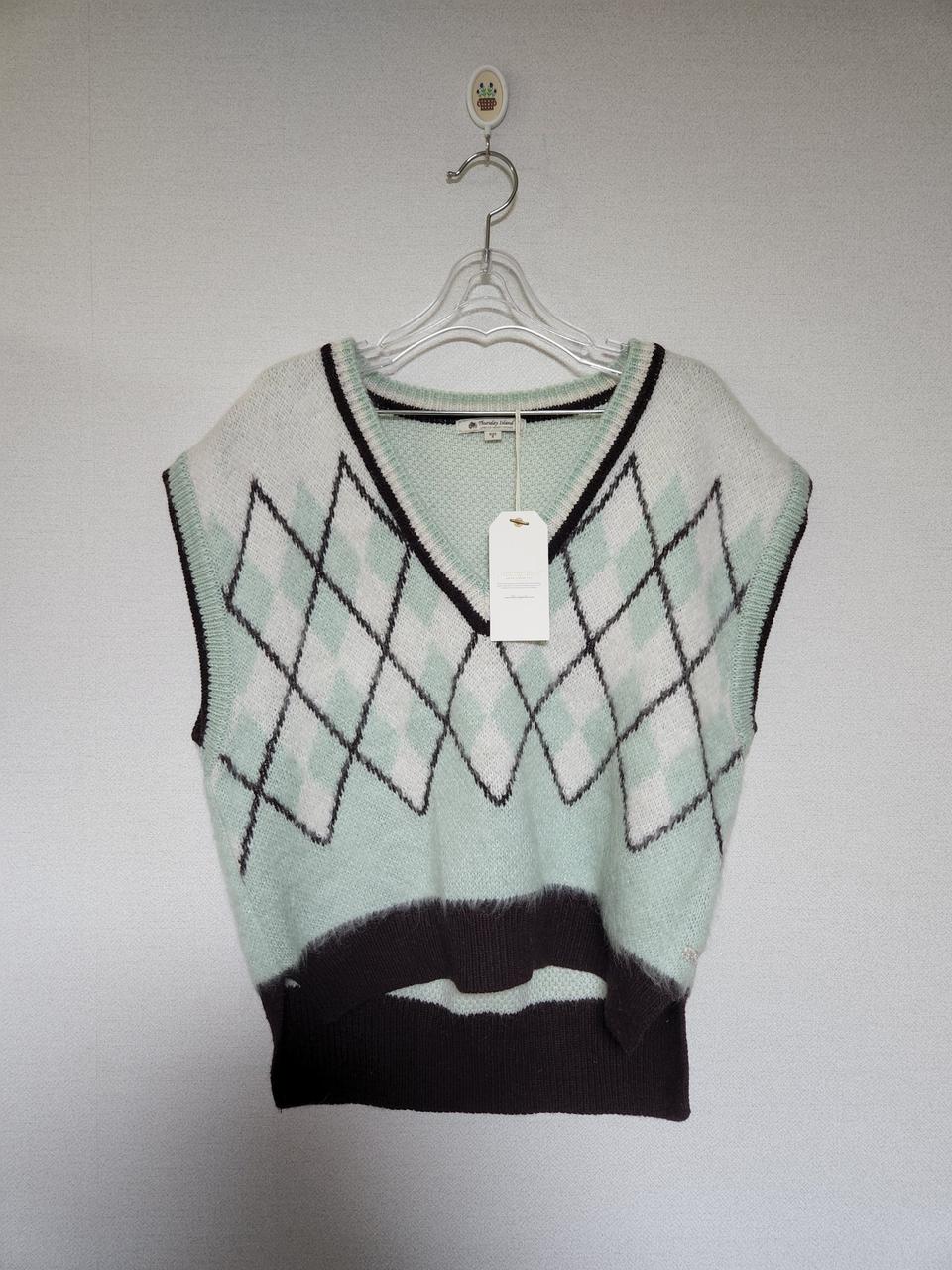 텍상품 써스데이아일랜드 모헤어 아가일 니트 베스트  S