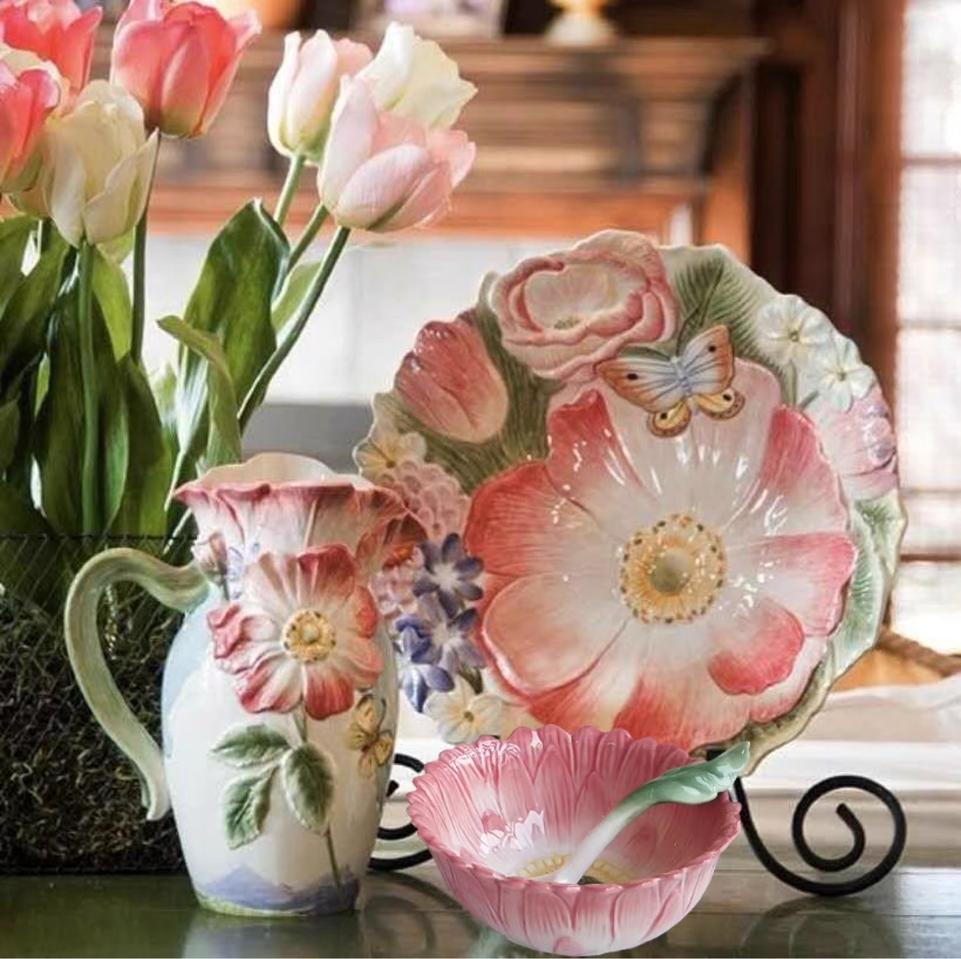 씽로드 새상품 연꽃 플라워 입체 그릇 식기류 4종 세트