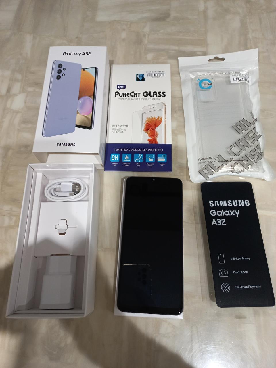 갤럭시 A32_64G 어썸 바이올렛, 젤리케이스, 유리필름