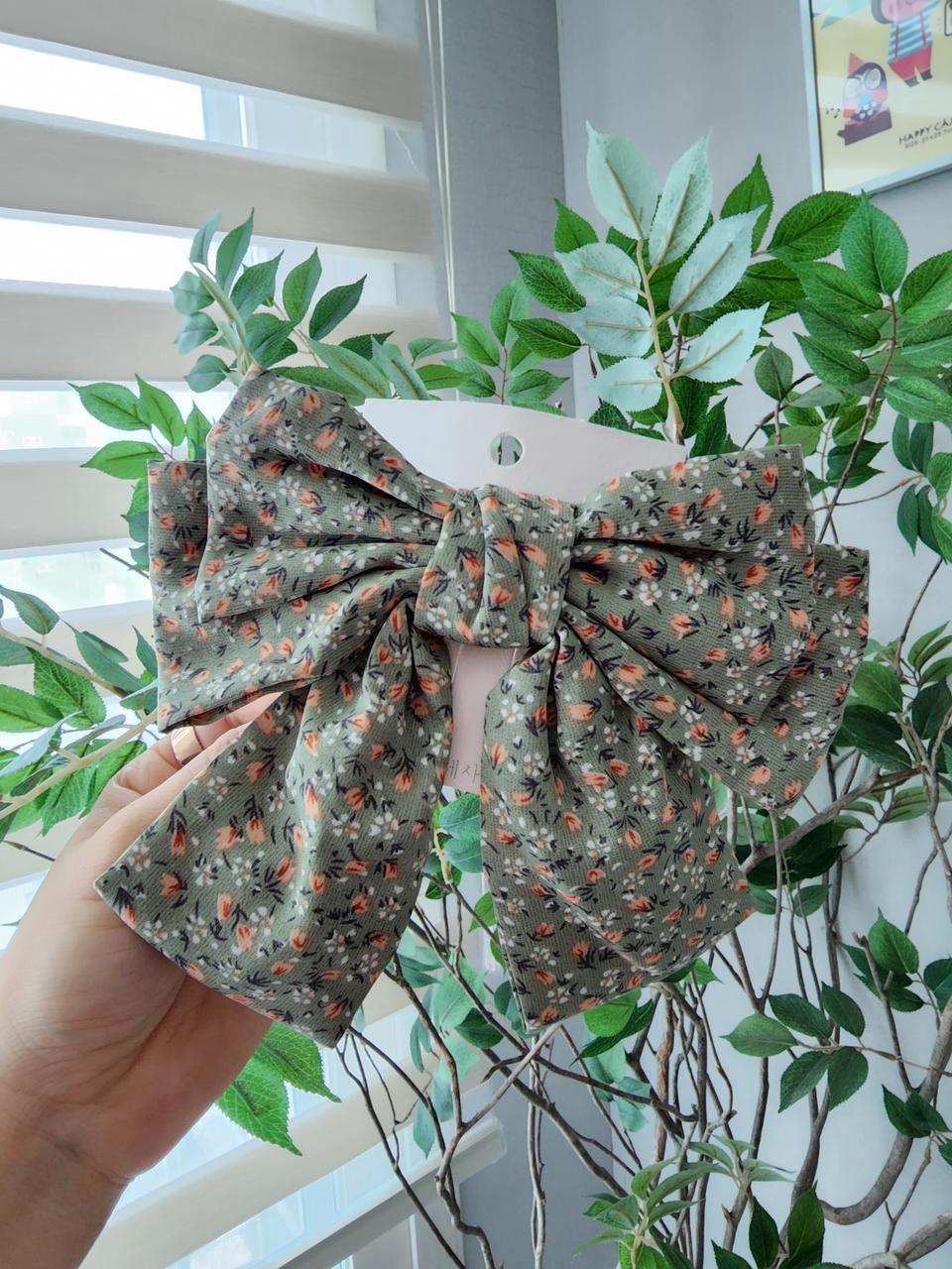 잔꽃무늬 빅리본 자동핀 5색상