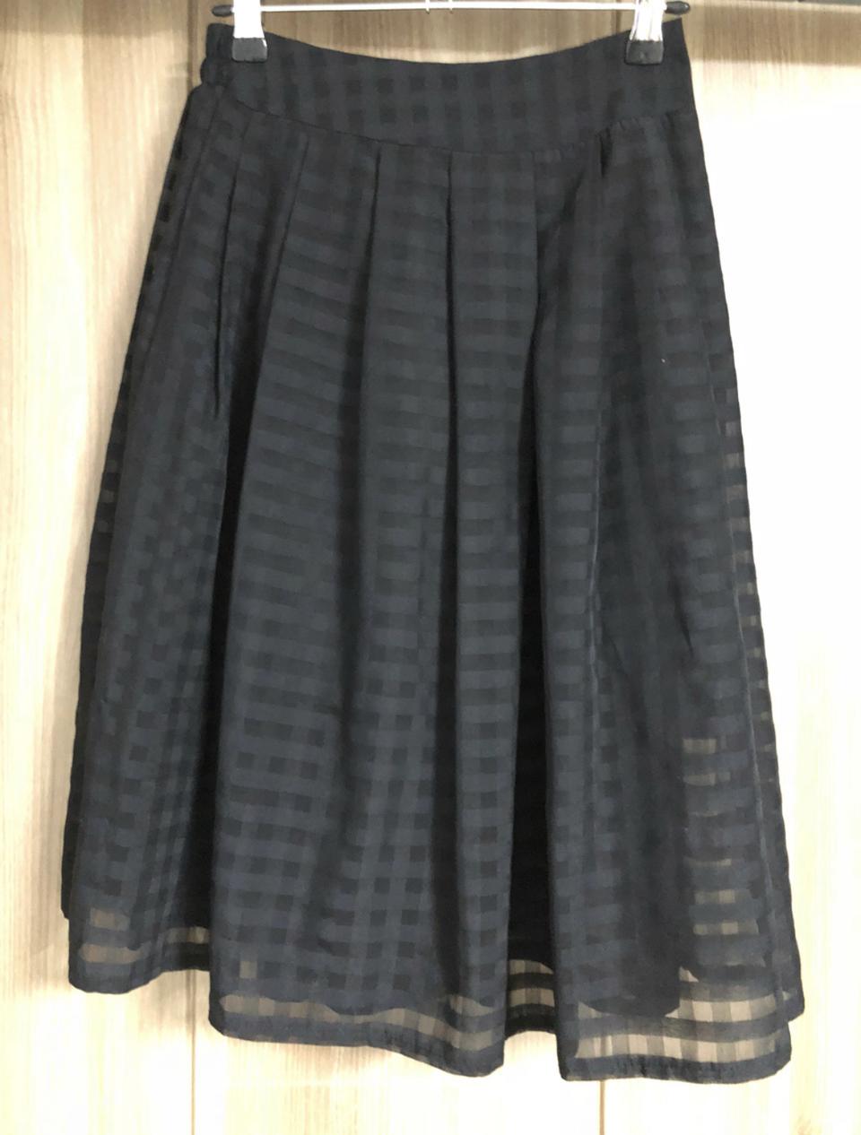 체크 시스루  플레어 스커트 S