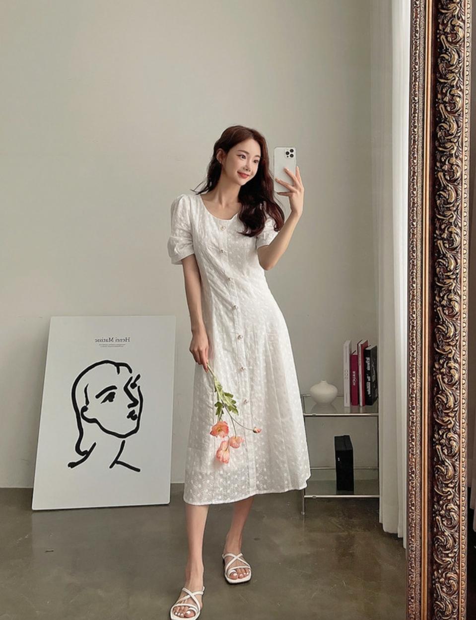 새상품)진주단추 아일렛 펀칭 빅사이즈 원피스