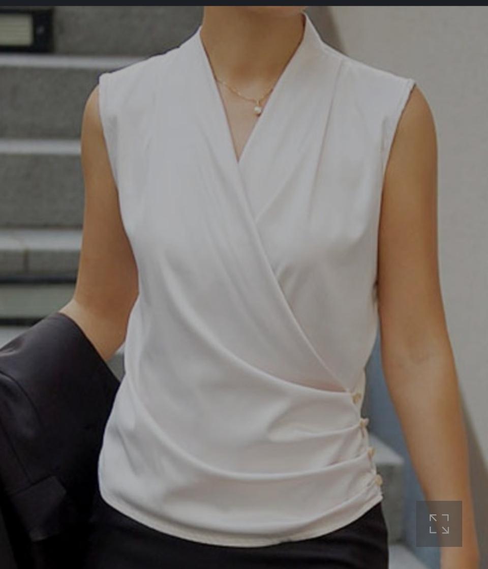 (1번착용) 블라우스 면접복 하객 정장 나시 브이넥 민소매