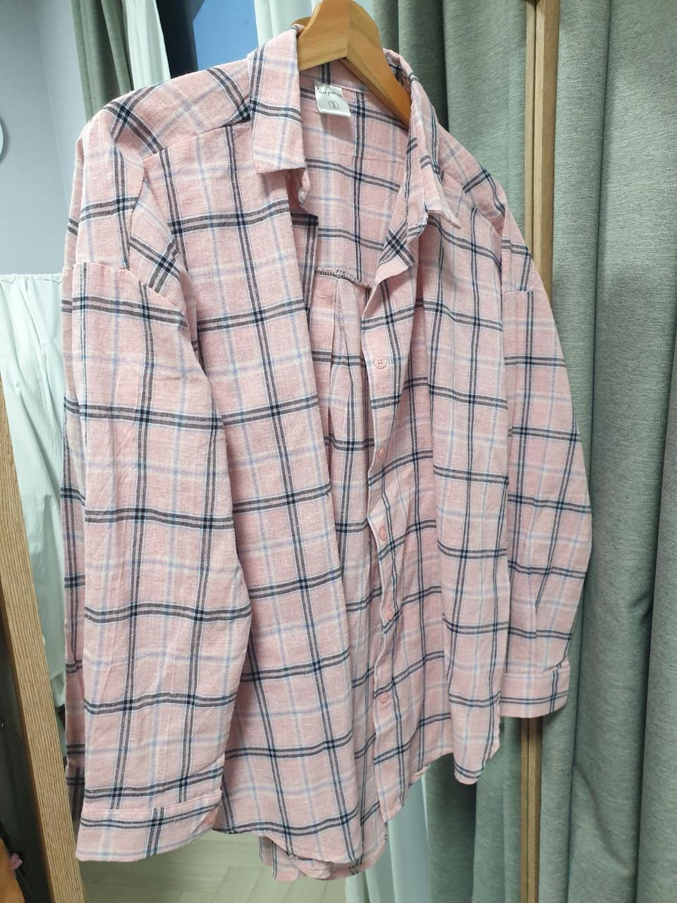 핑크 체크 박시 남방.셔츠