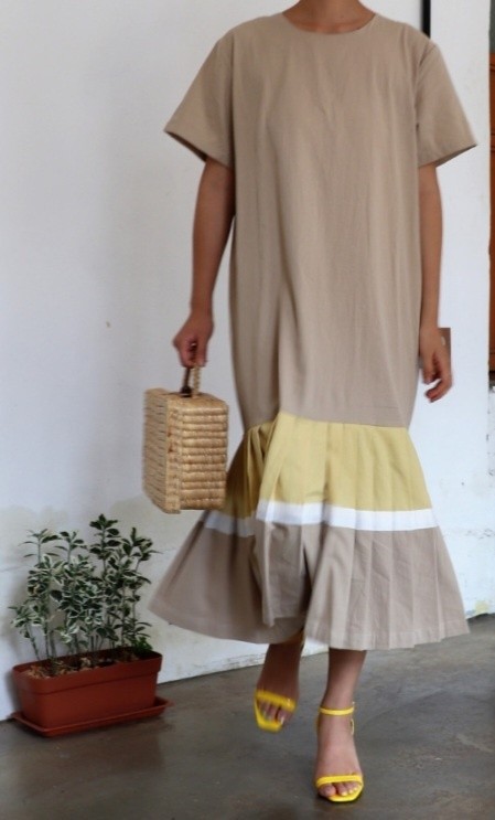 (새상품)배색플리츠 롱원피스