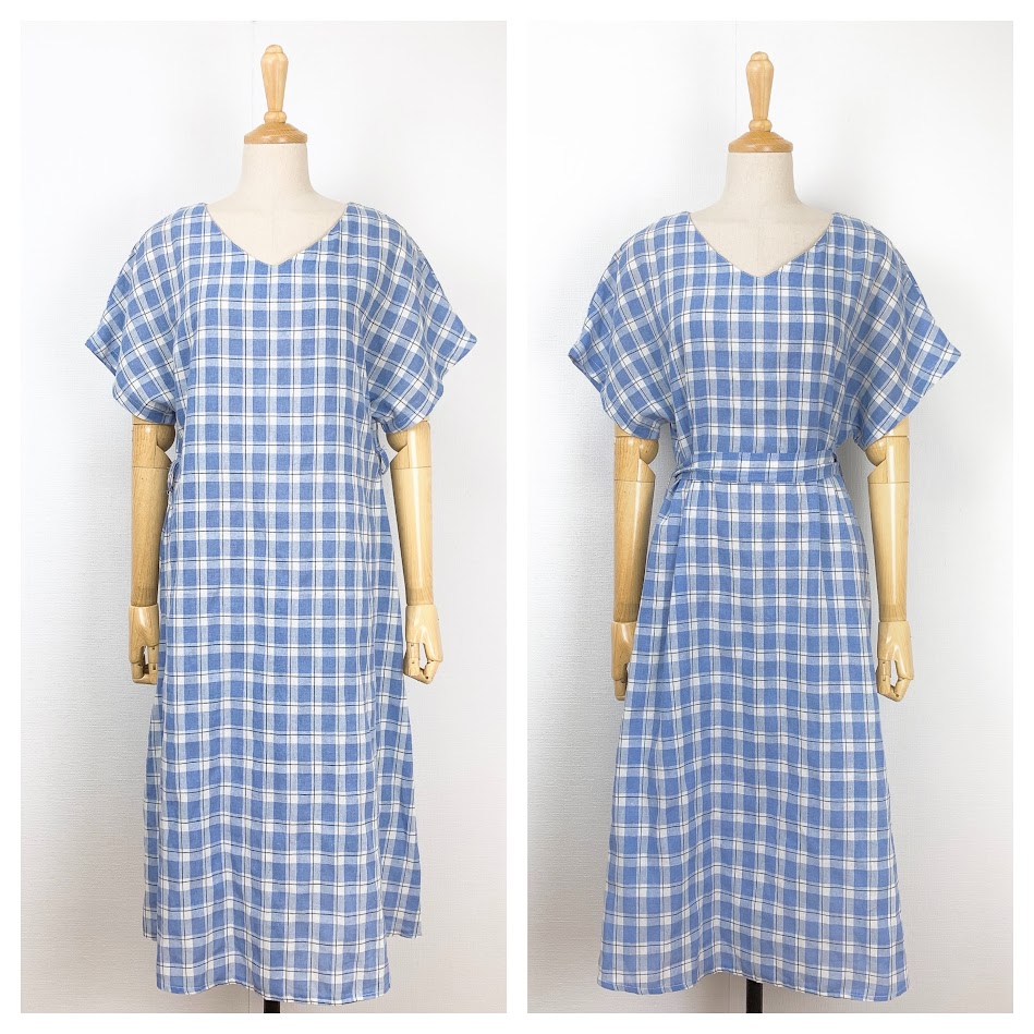 [5566] 면 체크 롱원피스