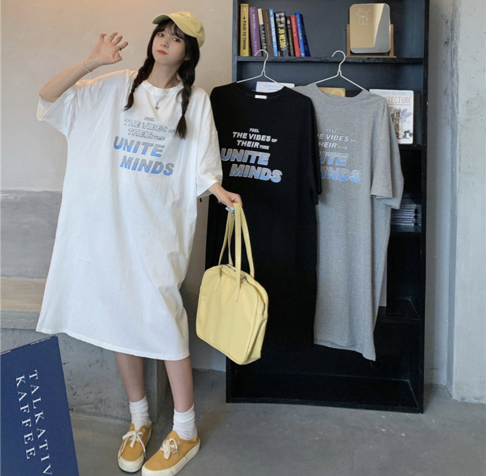 여성반팔 면 롱 원피스 티셔츠