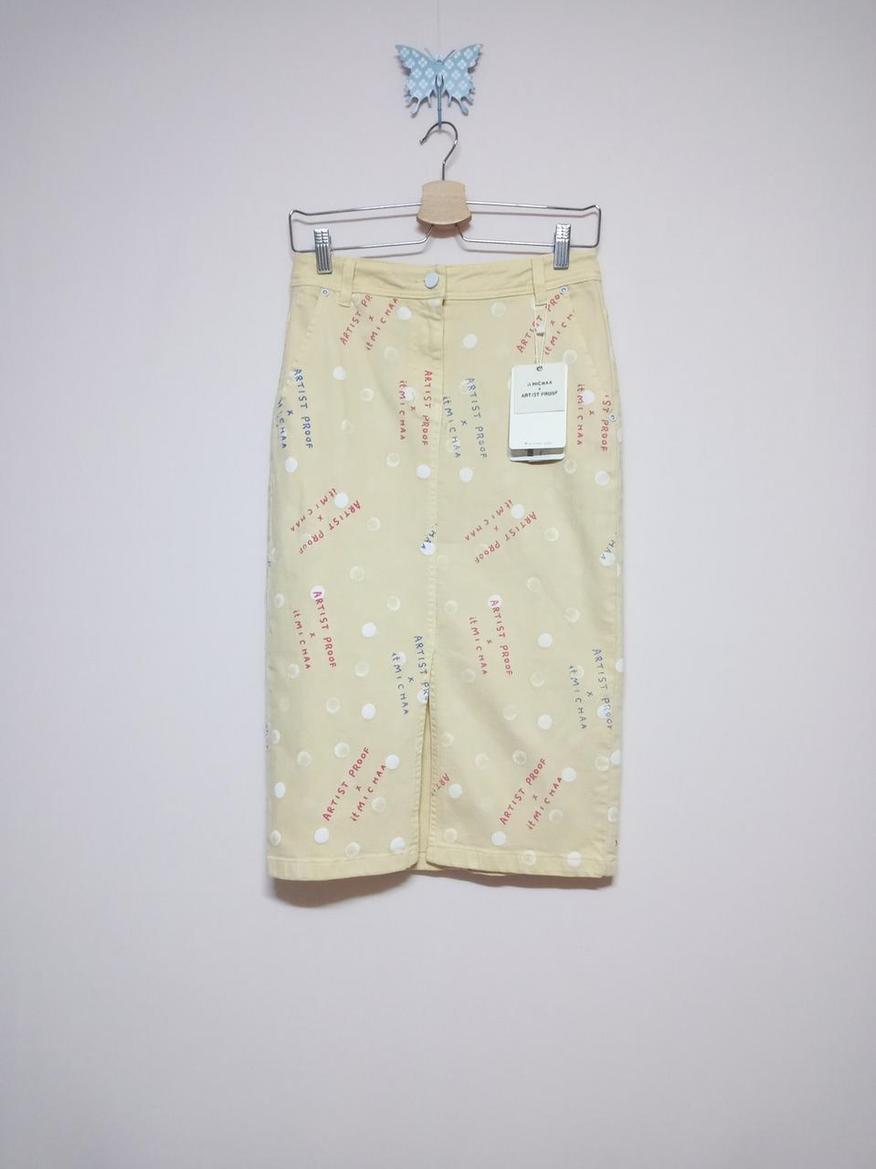 (새상품)잇미샤 it MICHAA  로고레터링 도트 트임 데님 옐로