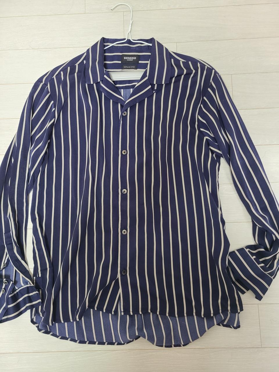 송지오옴므 스트라이프 오픈카라 셔츠 100