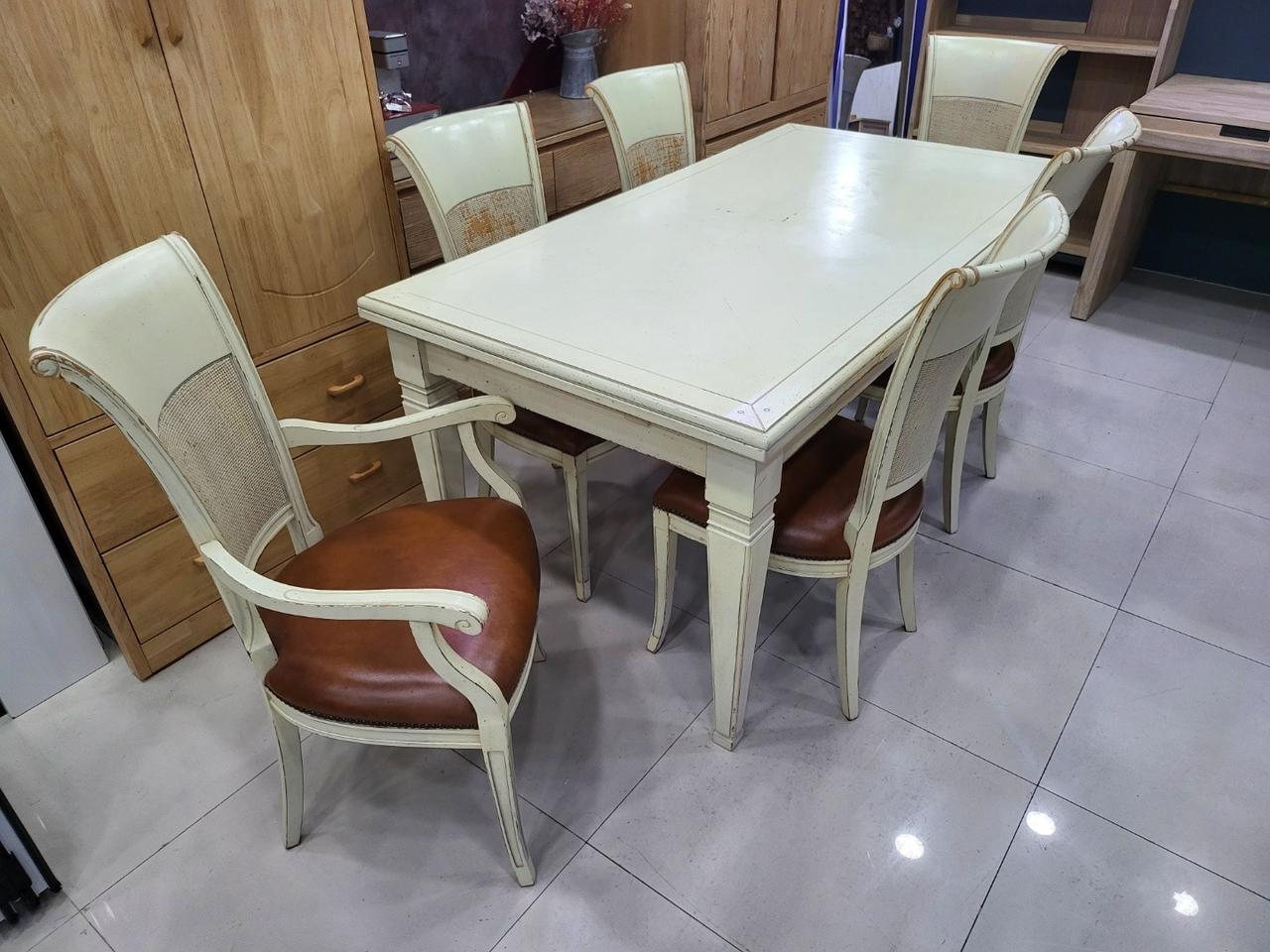 대구중고가구 이태리 앤틱 빈티지 쉐비 6인 확장형 식탁 세트