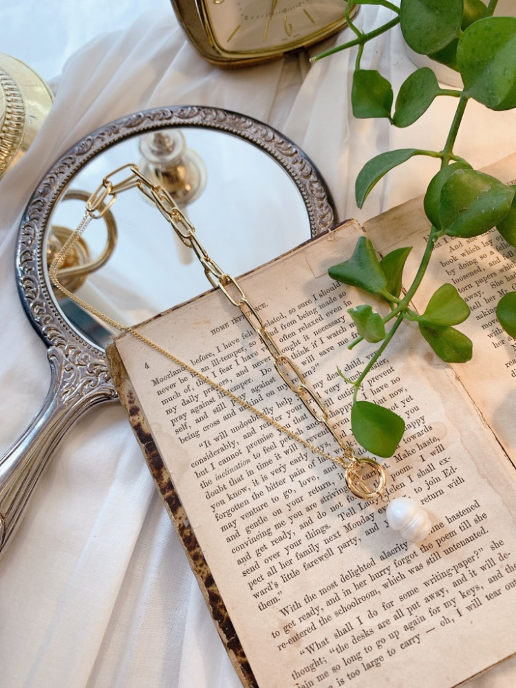 반 체인 토글바 담수 진주 포인트 목걸이(써지컬스틸/새상품)