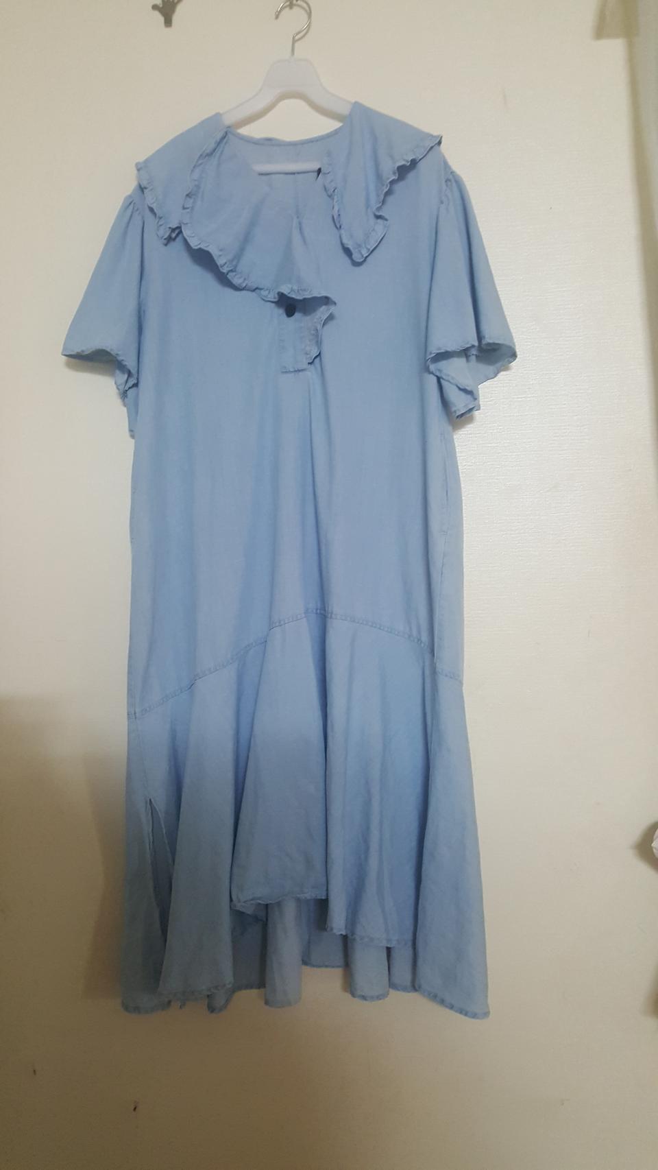 면 데님 프릴 롱 원피스 55~77