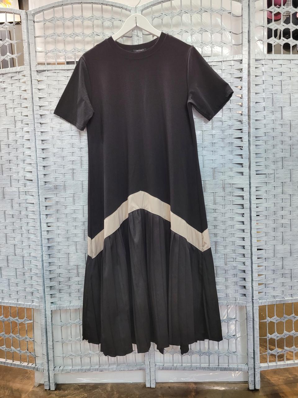 투톤 기계주름 반팔롱원피스(66~77)