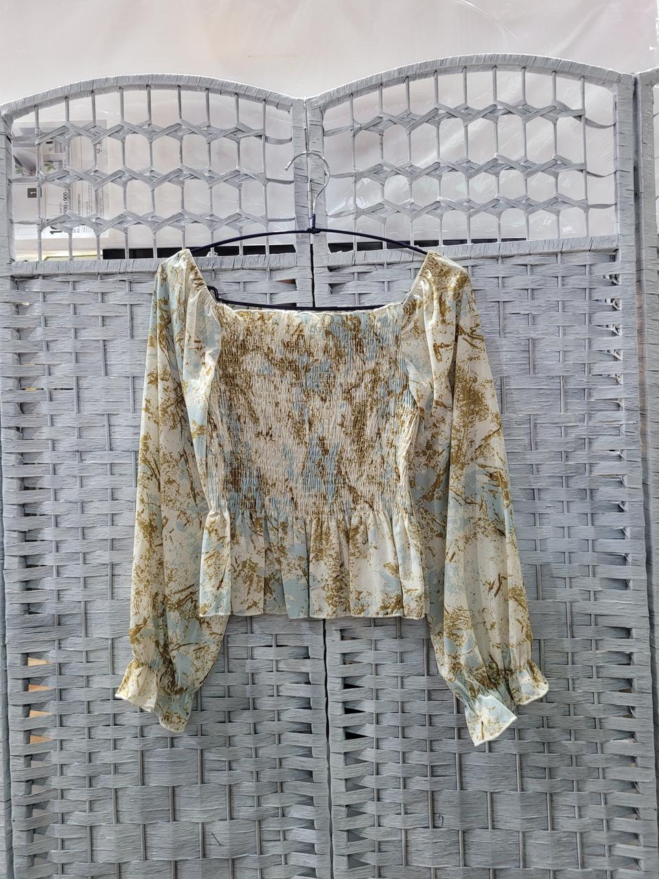 쉬폰 오프숄더 크롭긴팔블라우스(44반~55)