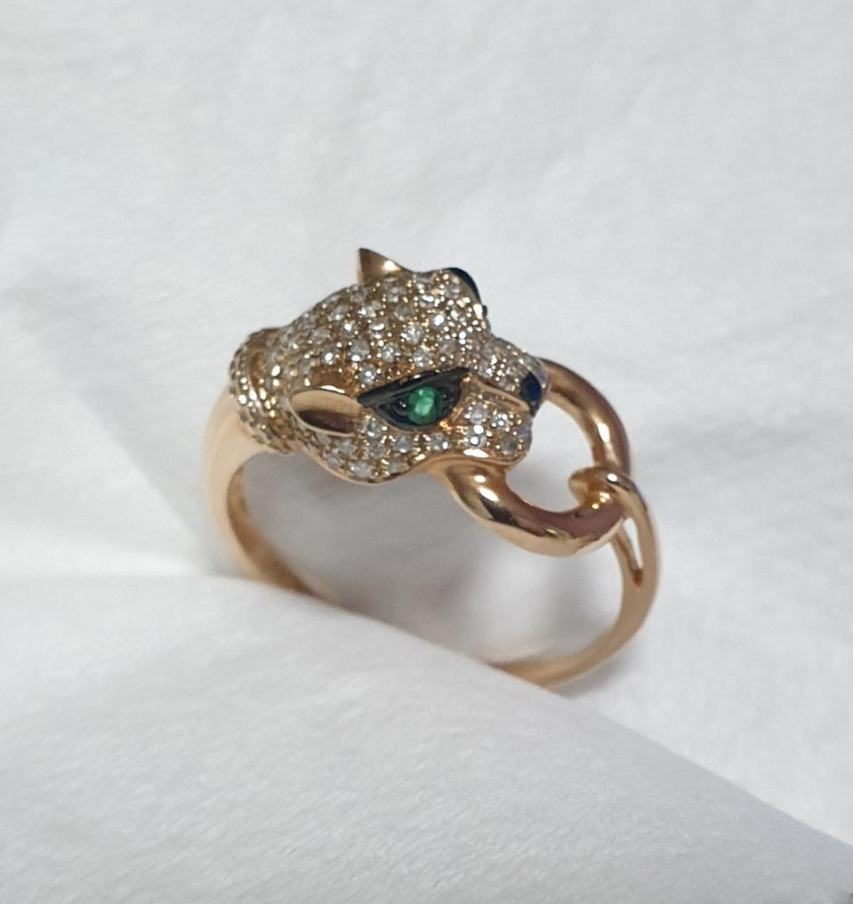 14k 천연다이아+천연에메랄드 치타반지