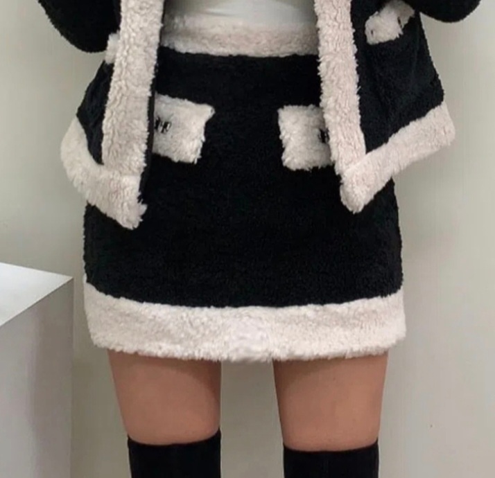 리본 양털배색스커트 M사이즈