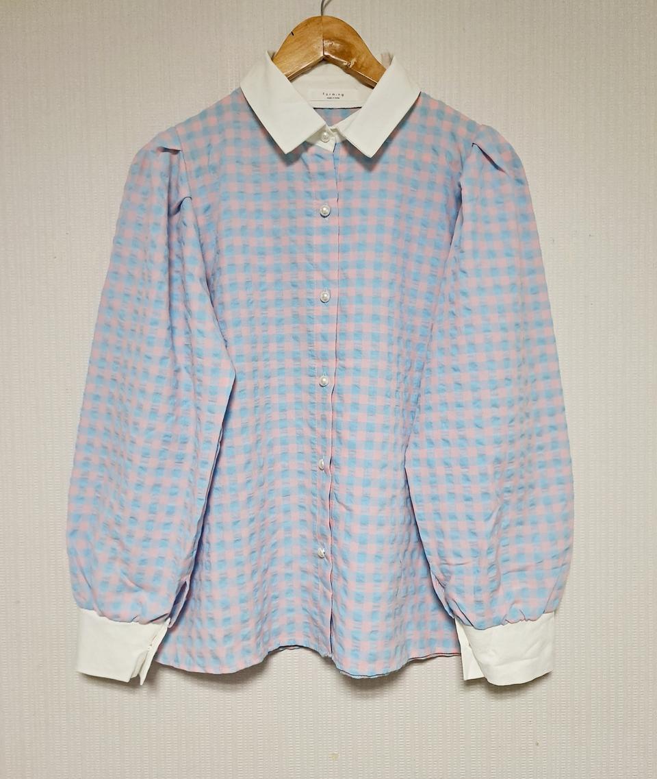 (새상품)기본카라 체크블라우스