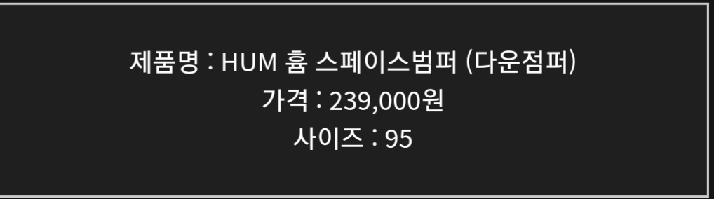 HUM홈 스페이스범퍼(다운점퍼)(정품)